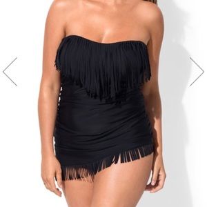 Fringe Bandeau Sarong Skirtini Black - Bottom